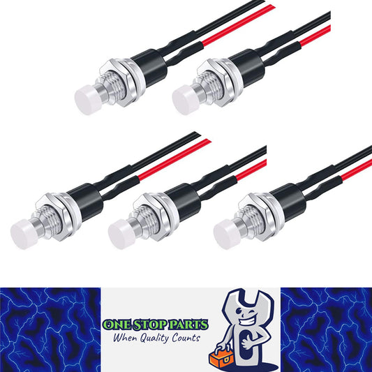 5 x White Push Button Switches 7mm ON/OFF SPST Panel Mount Switches 20cm Wire