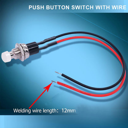 5 x White Push Button Switches 7mm ON/OFF SPST Panel Mount Switches 20cm Wire