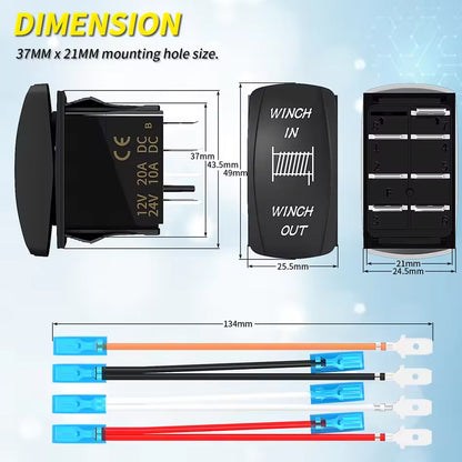 Winch Switch Winch in Winch Out Momentary On/Off/On 7 Pin Winch Rocker Switch