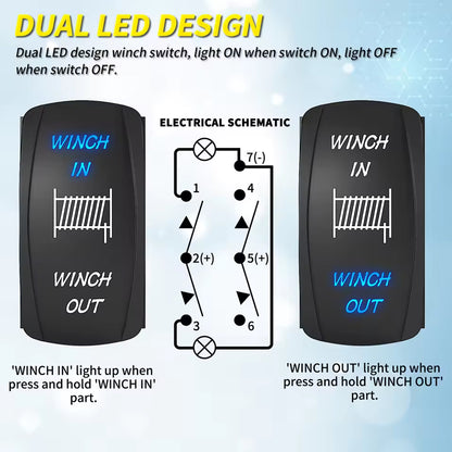Winch Switch Winch in Winch Out Momentary On/Off/On 7 Pin Winch Rocker Switch
