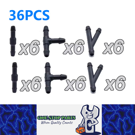 36pc Windscreen Washer Joiners Splitters and T pieces Repair Parts Kit 36 Pieces