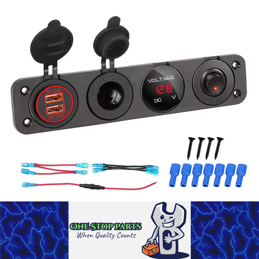 4 in1 Red LED Switch Panel 12V Dual USB Charger Voltmeter Power Socket with Wire