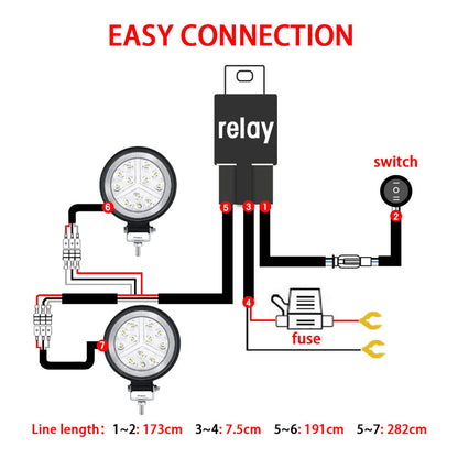 2.8M 12V 40A Wiring Harness Relay Swtitch Kit for 1pc 2 Modes LED Work Light Bar