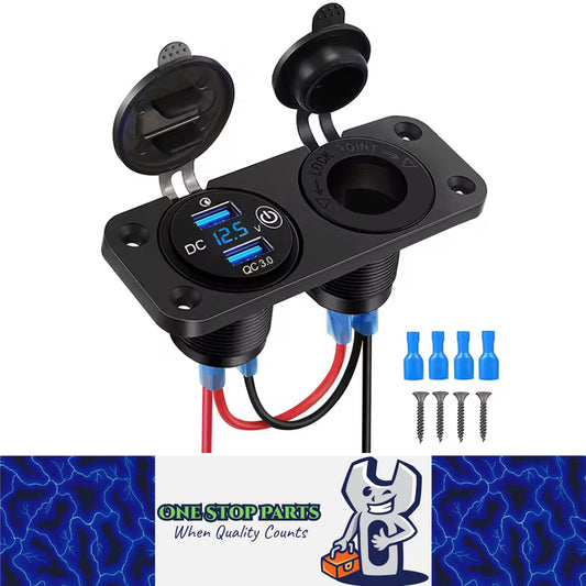 4in1 Blue LED Touch Switch Panel 12V PD+QC3.0 USB Charger Voltmeter Power Socket