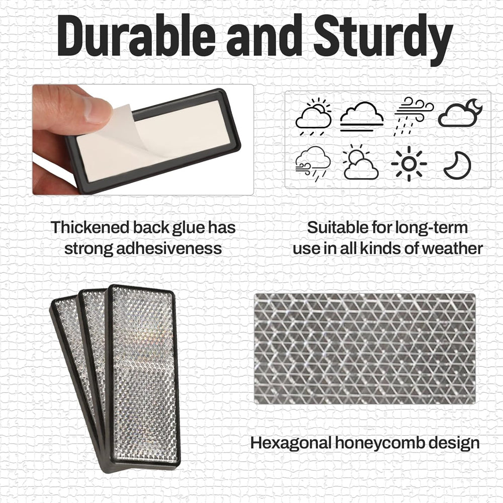 3 x White Reflectors Adhesive Backing Stick on White Reflectors 88x35mm 3pcs