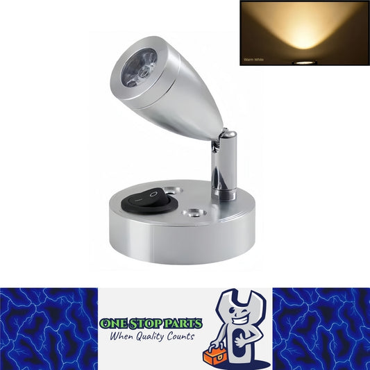 12v Silver LED Bedside Reading Light Warm White with Switch Rotatable LED Lamp