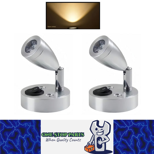 Pair 12V LED Bedside Reading Lights Warm White with Switch RV Camper Boat Lamp