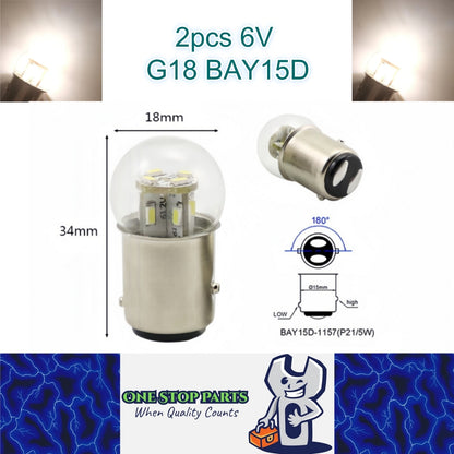 2 x Warm White G18 BAY15D 1157 6V 12SMD 100LM LED Globes (2pcs)