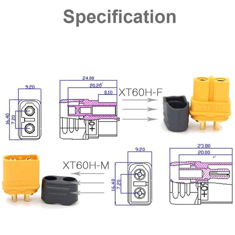 10 Pairs XT60H Bullet Connectors Male Female Plugs for RC Lipo Battery RC Plane