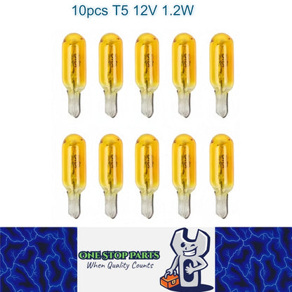 10 x 12V 1.2W T5 Wedge YELLOW Globes TYPE T-5mm Dashboard Coated Globes 10pcs