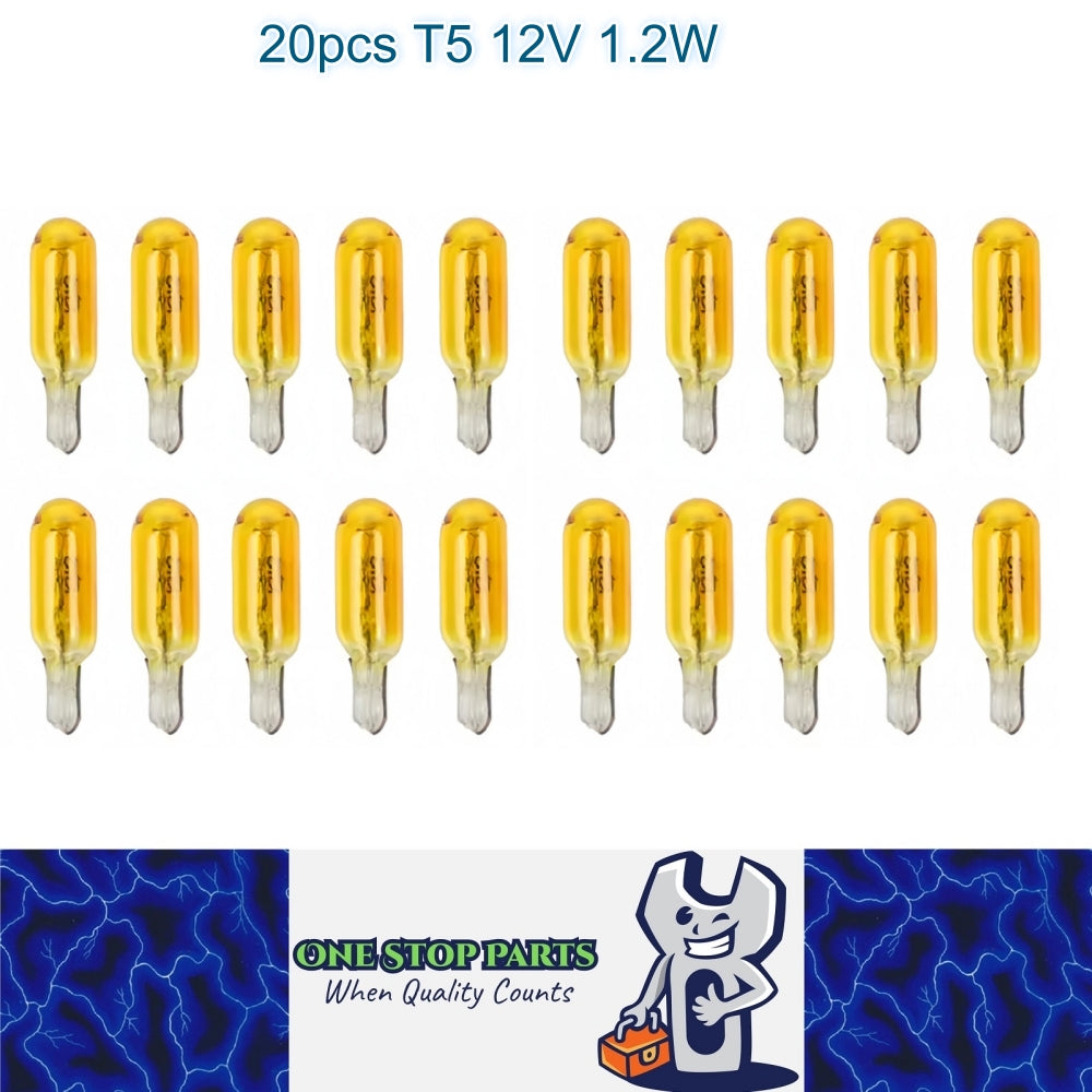 20 x 12V 1.2W T5 Wedge YELLOW Globes TYPE T-5mm Dashboard Coated Globes 20pcs