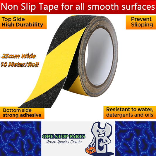 Non Slip Tape 25mm Wide x 10 Meter Roll Yellow/Black Safety Anti Slip Tape 10M