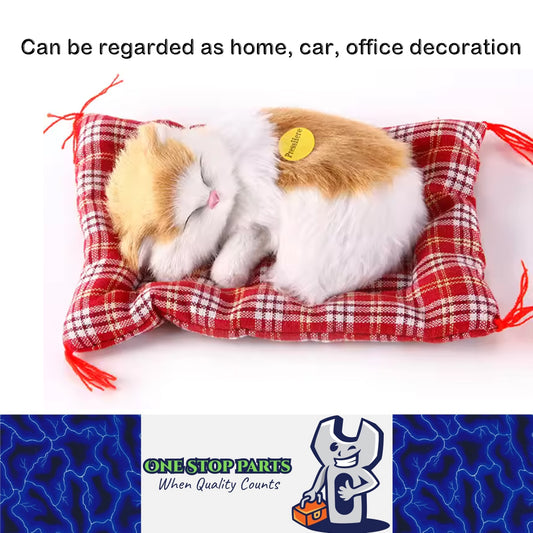 Yellow Sleeping Cat in Pet Pad Doll Mini Kitten Toy with Meows Sound Car Decor