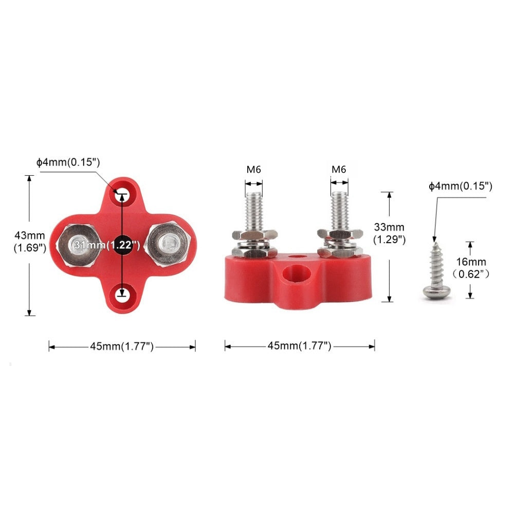 M6 Black Insulated Double Stud Power Distribution Stud Terminal Block