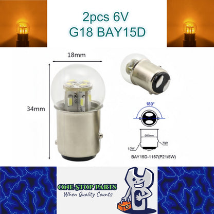 2 x Yellow G18 BAY15D 1157 6V 12SMD 100LM LED Globes (2pcs)