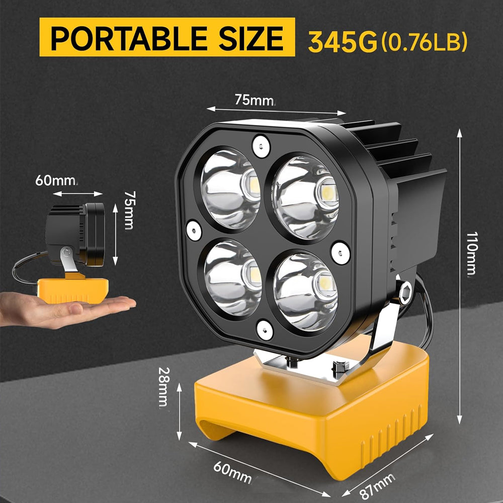 1x 40W LED Work Light 12-24V 6500K 6000LM Compatible with Dewalt 20V 18V Battery