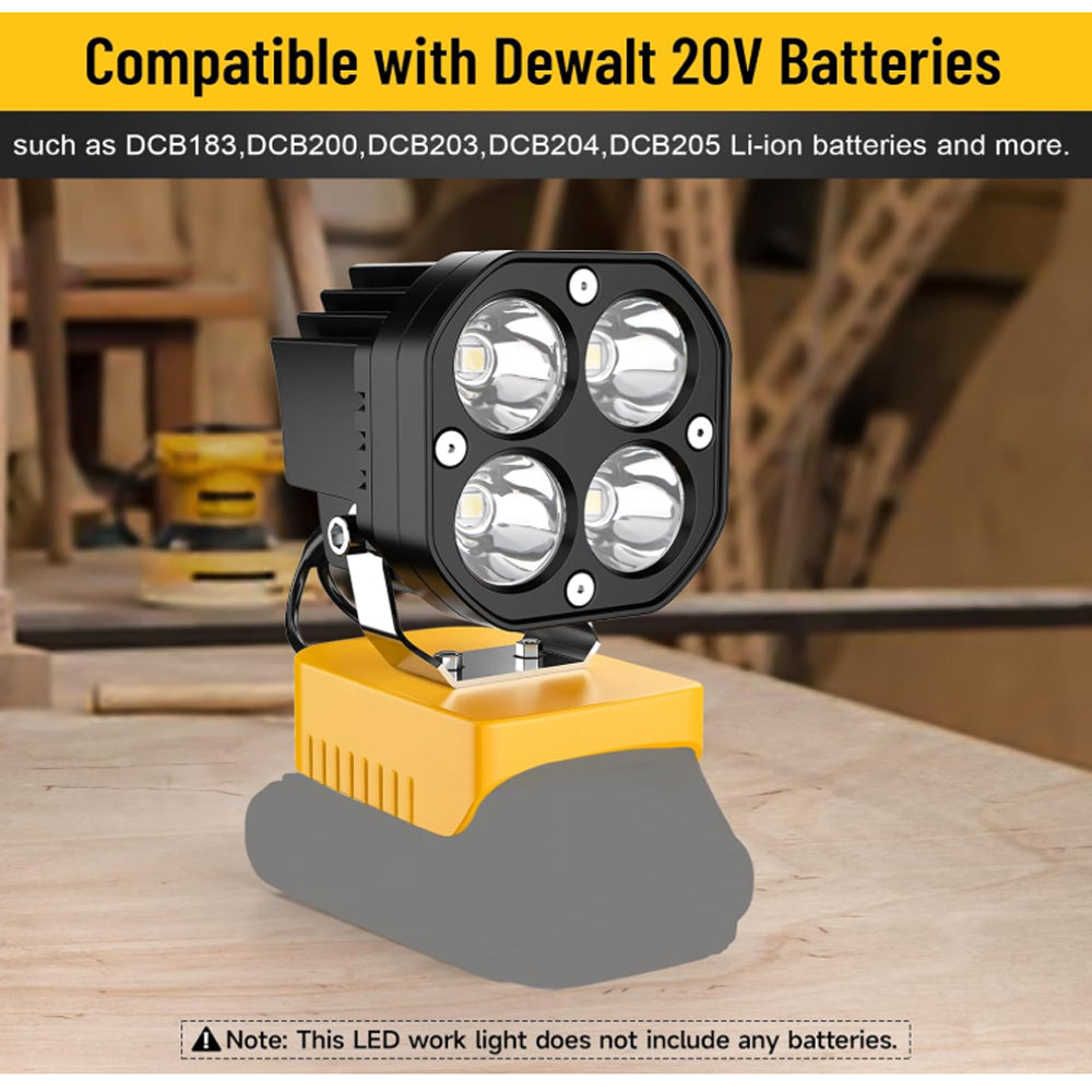 1x 40W LED Work Light 12-24V 6500K 6000LM Compatible with Dewalt 20V 18V Battery