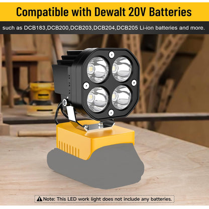1x 40W LED Work Light 12-24V 6500K 6000LM Compatible with Dewalt 20V 18V Battery