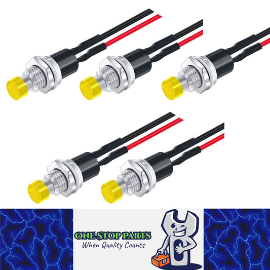 5 x Yellow Push Button Switches 7mm ON/OFF SPST Panel Mount Switches 20cm Wire