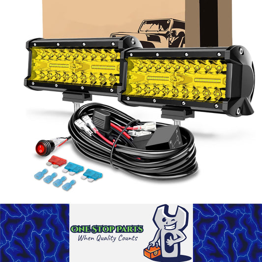 2 x Yellow LED Light Bar 120W 178x80mm Flood Spot LED Work Light with Harness