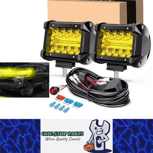 2x Yellow LED Light Bar 30W 102x80mm Flood Spot Beam LED Work Light with Harness