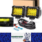 2x Yellow LED Light Bar 30W 102x80mm Flood Spot Beam LED Work Light with Harness