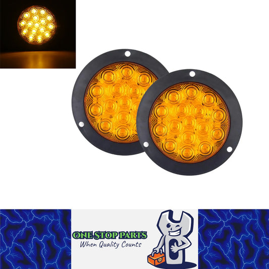 2 x Amber LED Rear Light Round 136mm 12-24V Indicator Lamp Caravan Trailer Truck