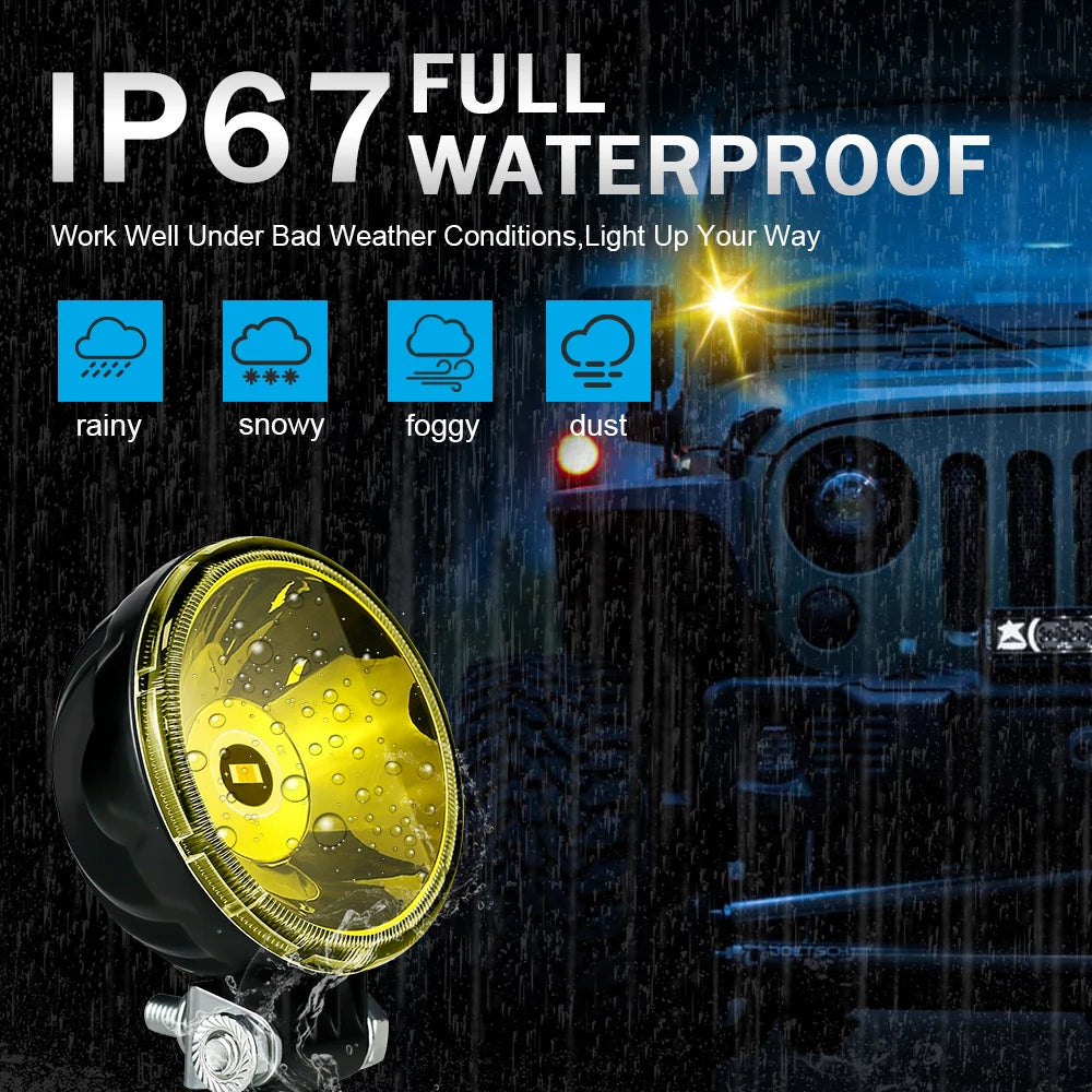 2 x Yellow LED Work Lights Round Lamps 82mm 12V-24V Spot Beam LED Spotlights