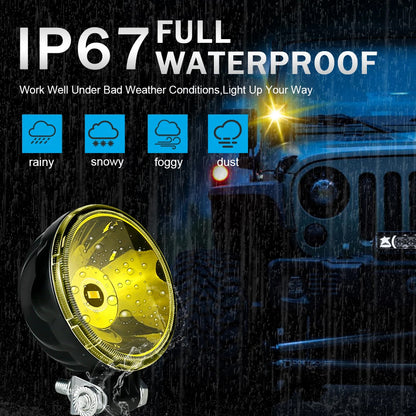 2 x Yellow LED Work Lights Round Lamps 82mm 12V-24V Spot Beam LED Spotlights