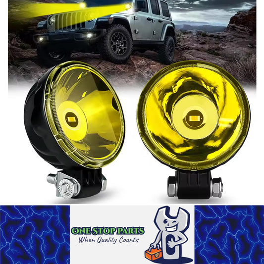 2 x Yellow LED Work Lights Round Lamps 82mm 12V-24V Spot Beam LED Spotlights