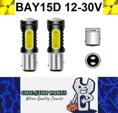 2 x BAY15D 12v Yellow Stop/Tail Dual Brightness LED 5smd COB super Bright (2pcs)