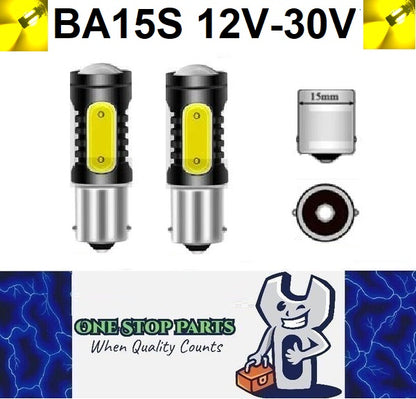 2 x BA15S 12v Yellow LED 5smd COB 360 degress super Bright 1156 (2pcs)
