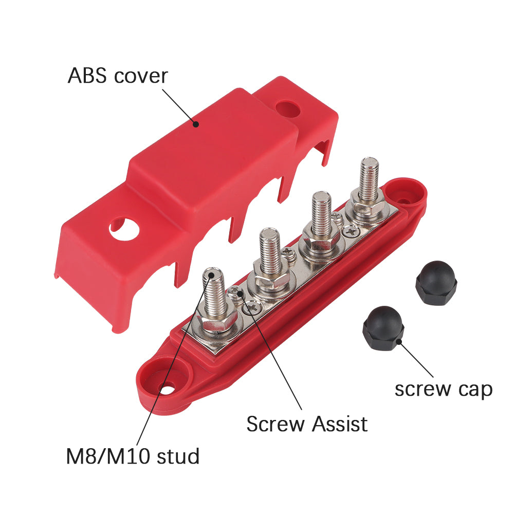 M10 Bus Bar 12V-48V 250A Power Distribution Block 4xM10 Posts Stud 3xM4 Terminal