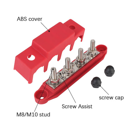 M10 Bus Bar 12V-48V 250A Power Distribution Block 4xM10 Posts Stud 3xM4 Terminal
